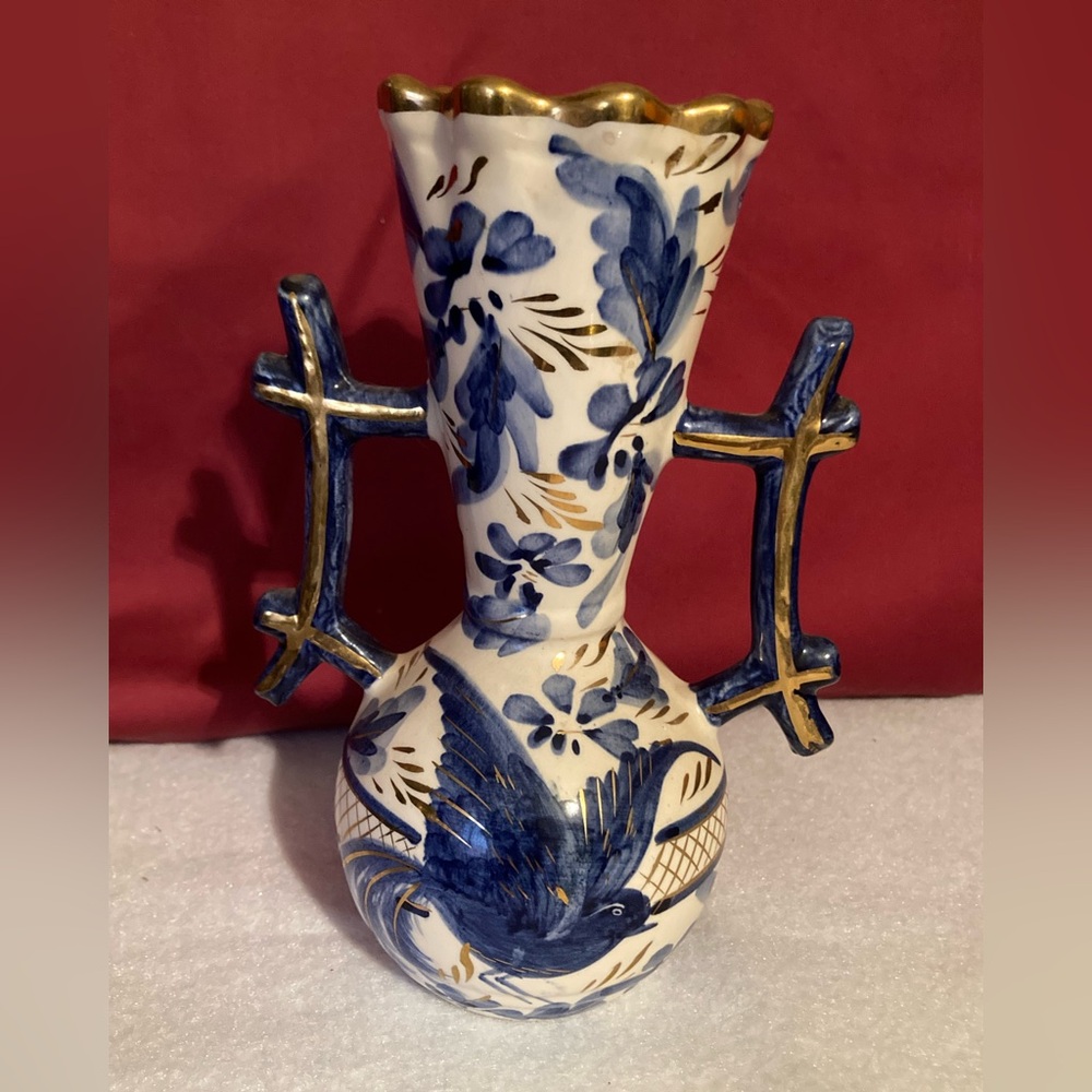 Belgium 326 bird of paradise hand painted vase vintage